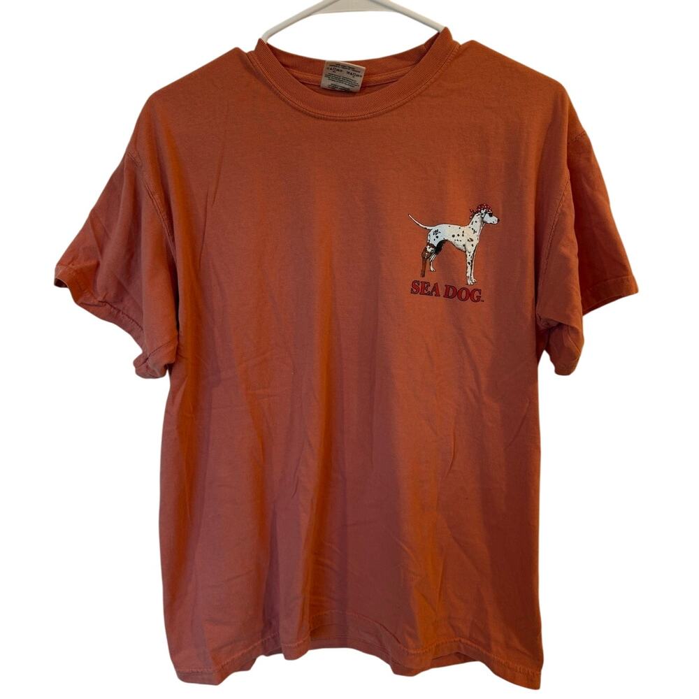 Sea Dog Short Sleeve Graphic Print Tee Shirt Cotton Orange Women's Size Medium
